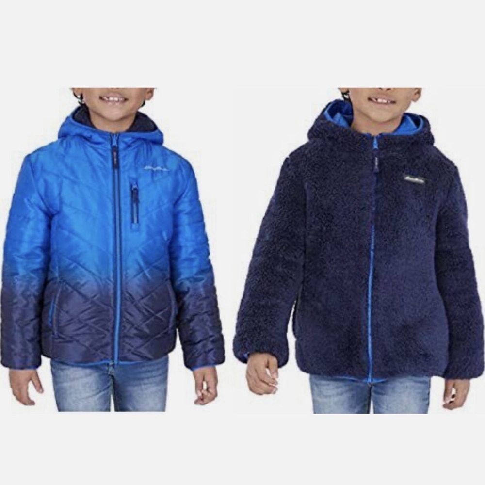 Eddie Bauer Boys Plush Reversible Hooded Jacket